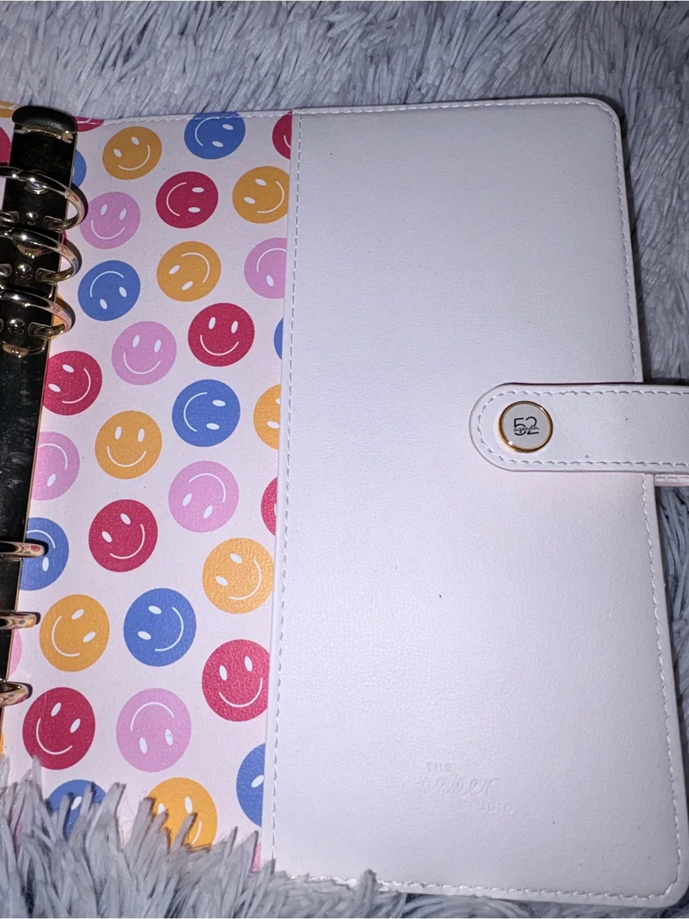 White Planner with Yellow Smiley & Snap Closure - Good Vibes
